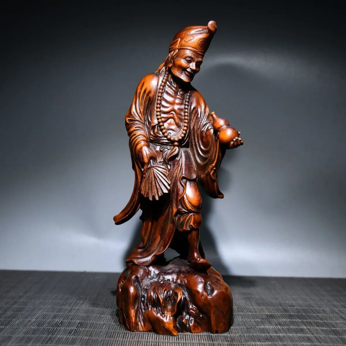 Hand Carved Wood gourd jigong monk Statue Figurine Desktop Ornaments Home Decoration