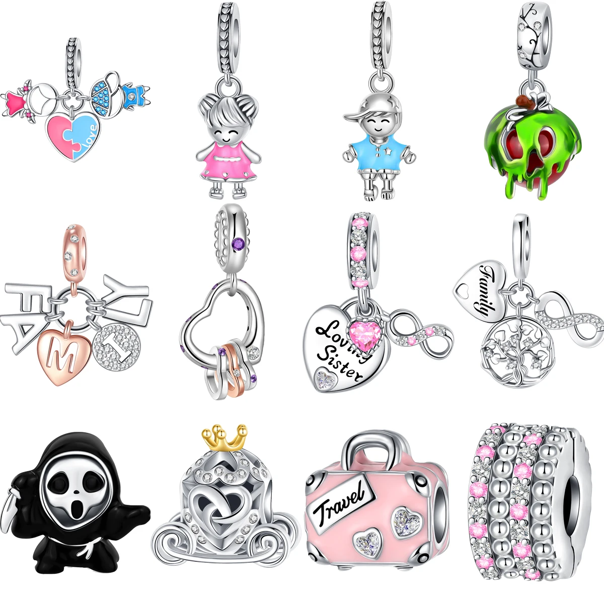 925 Sterling Silver Character Love Pumpkin Car Travel Case Knife Charms Fit Pandora 925 Original Bracelet Bangle Jewelry Gift