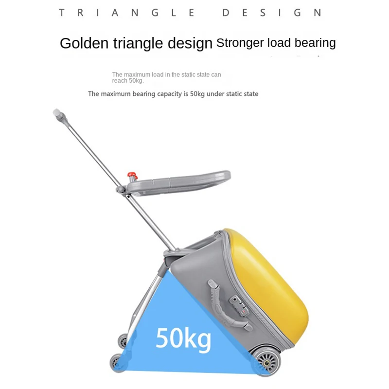 Kids Cartoon Riding Carry-on Luggage 2024 Child Trolley Box Expansion Scooter with Guardrail Suitcase Rolling Yellow