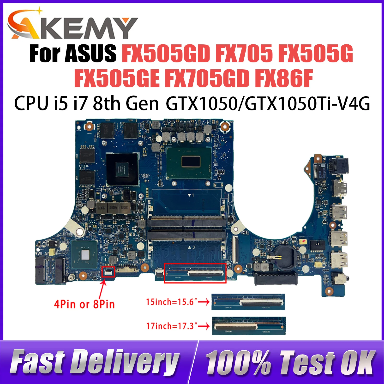 FX505GD Moederbord Voor ASUS FX705 FX505G FX505GE FX705GD FX86F Laptop Moederbord Met i5-8300H i7-8750H CPU GTX1050/GTX1050Ti