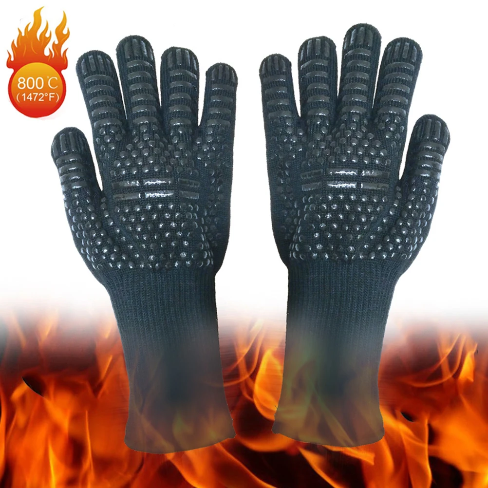 

2Pcs Heat Insulation Gloves High Temperature Resistant BBQ Cooking Fire Prevention Protective Aramid Case Kitchen Gloves