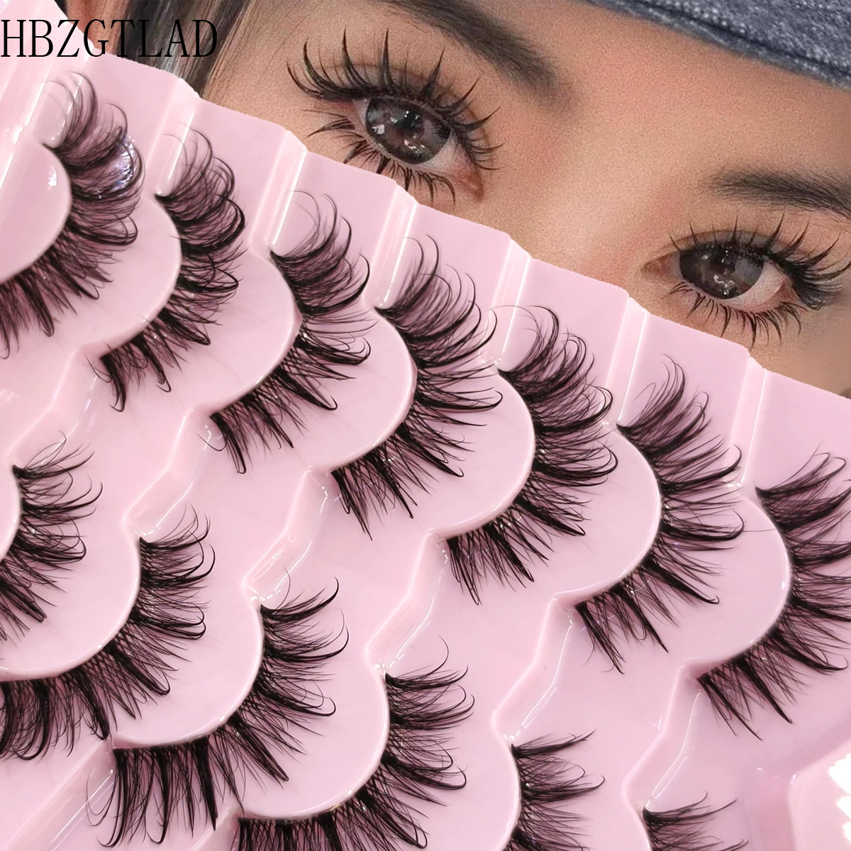 HBZGTLAD ナチュラルロングコスプレメイククロスストリップつけまつげ黒まつげとキャットアイまつげ 7 ペア