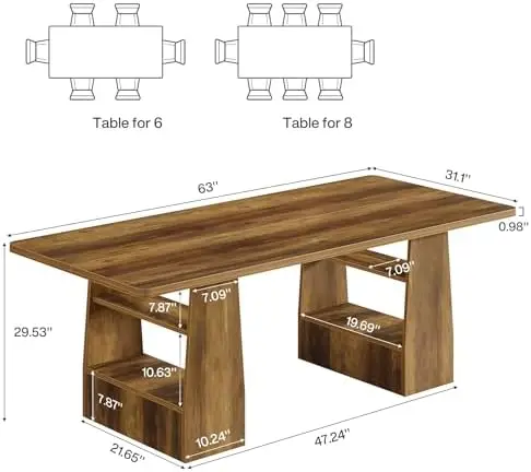 63 inch Conference Table with 4 Shelves, Rectangular Meeting Table for Office, Large Sturdy Business Desk Seminar