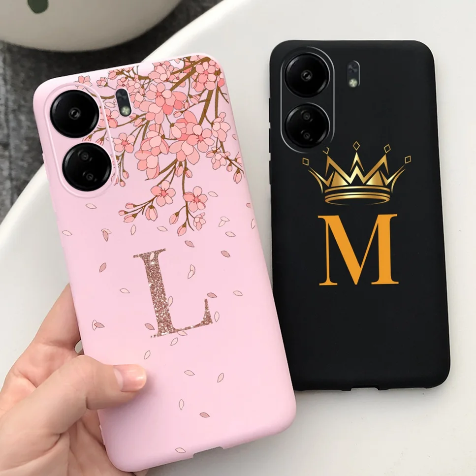 New For Redmi 13C 4G Case Fashion Design Letter Flower Luxury Crown Soft Silicone Back Cover For Xiaomi Redmi13C 13 C Phone Case