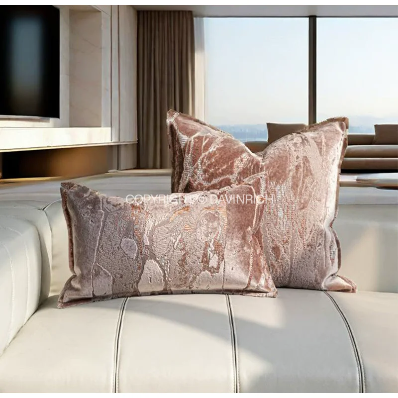 DAVINRICH Decorative Square Accent Pillow Case Modern Abstract Great Mountains And Rivers Jacquard Pink Cushion Covers 50x50cm