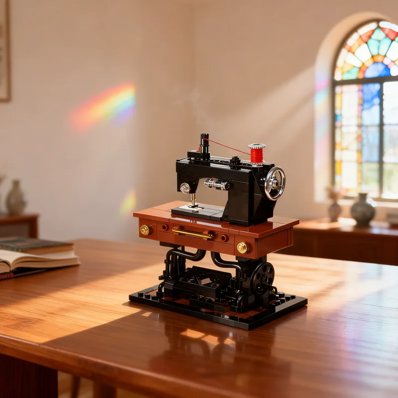 

244 детали MOC: Антикварная швейная машина Singer, кинетическая модель, конструктор, игрушка для самостоятельной сборки, креативная идея, рождественский подарок для детей