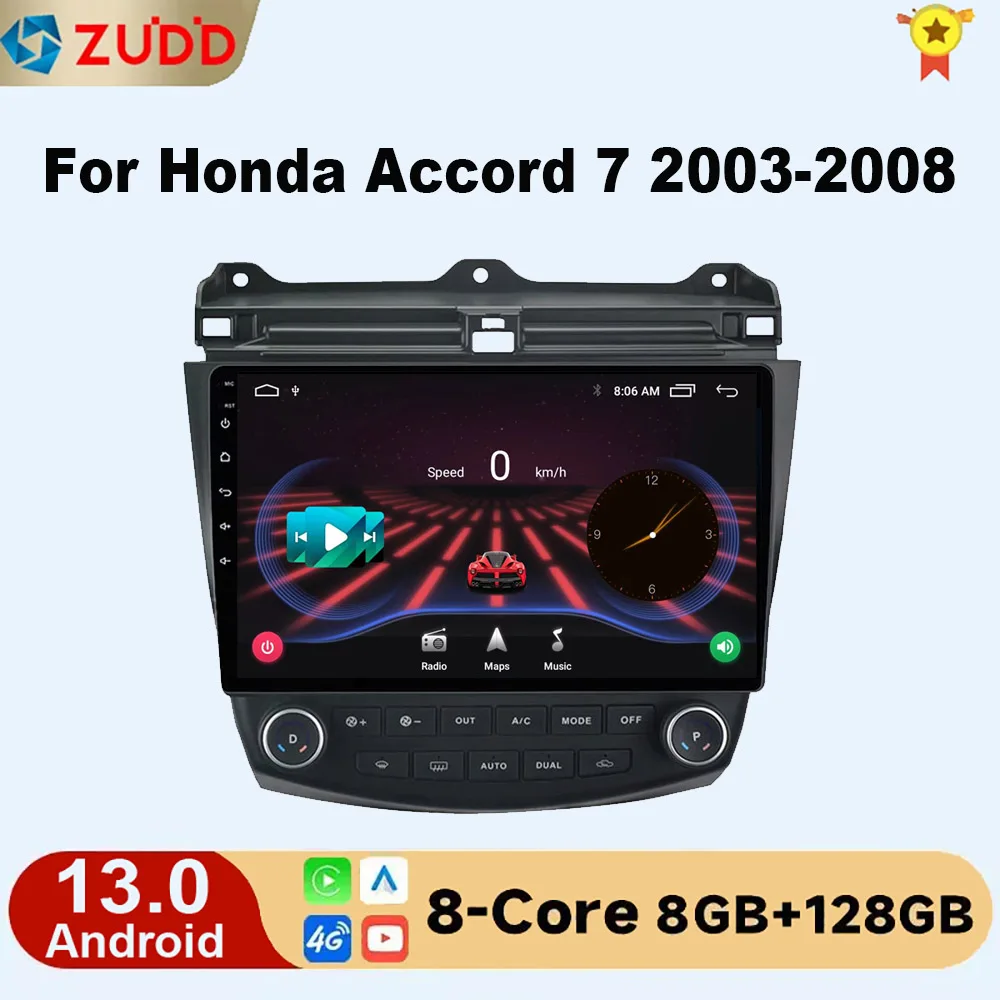 

Автомобильное радио Android 13 для Honda Accord 7 2003-2008 GPS-навигация Мультимедийный видеоплеер Carplay Стерео головное устройство Динамики 2 Din