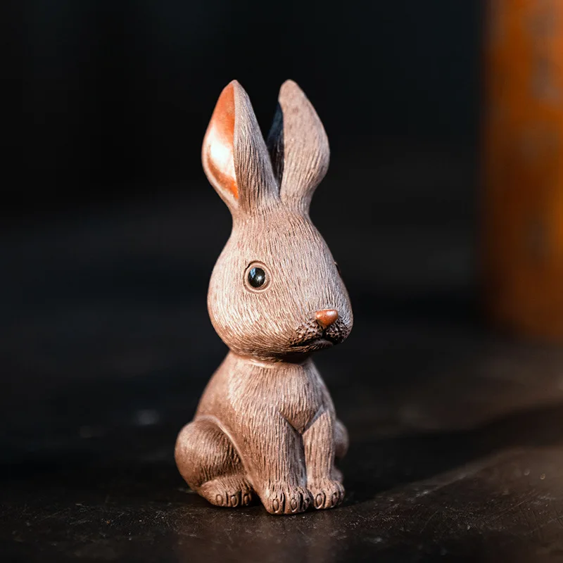 Chinese Yixing Purple Clay Sculpture Tea Pet Cute Rabbit Statue Art Ornaments Animal Tea Figurine Craft Home Tea Set Decors Gift