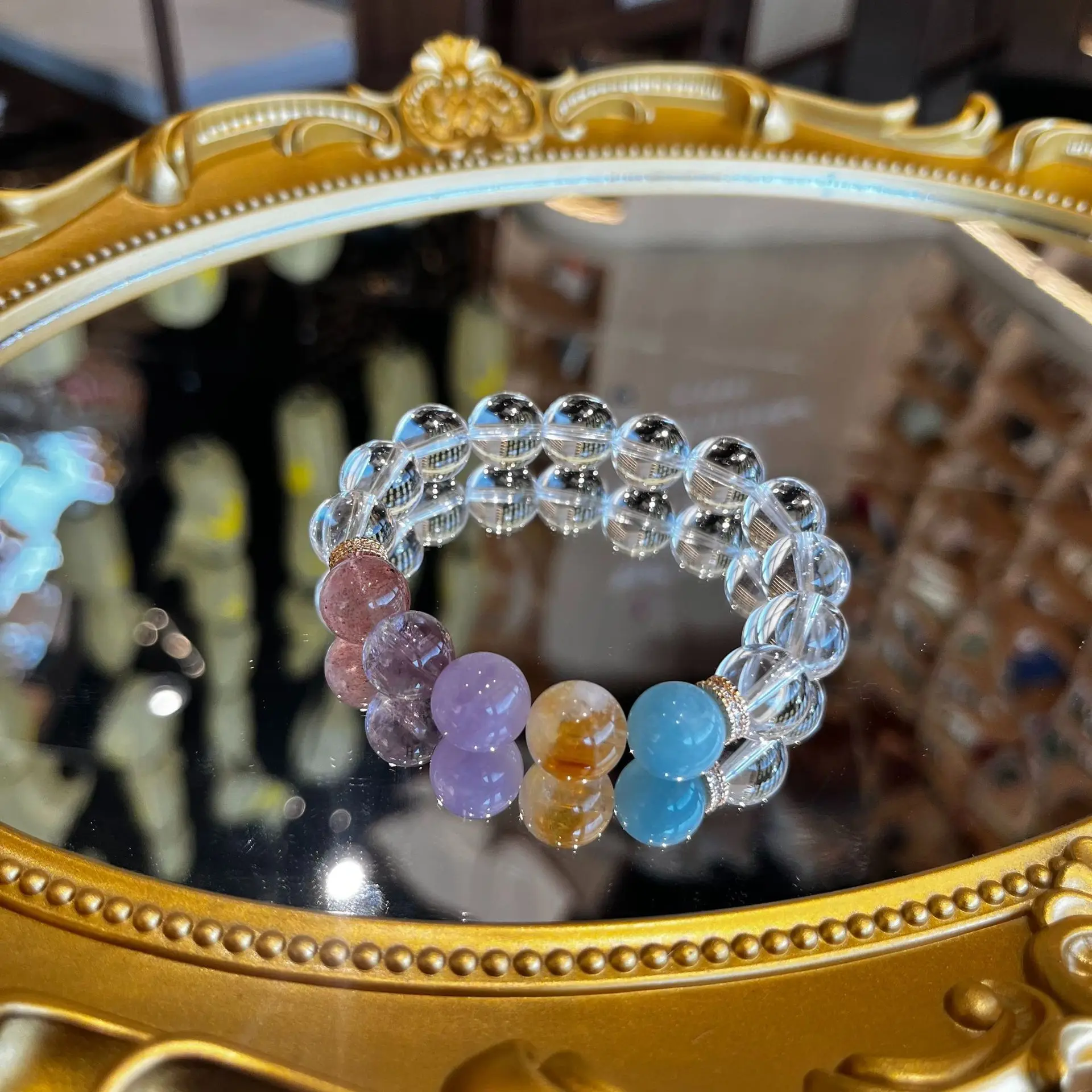 Natural White Crystal Bracelet Color Duobao Beaded Aquamarine Crystal Bracelet Fashion Light Luxury Jewelry