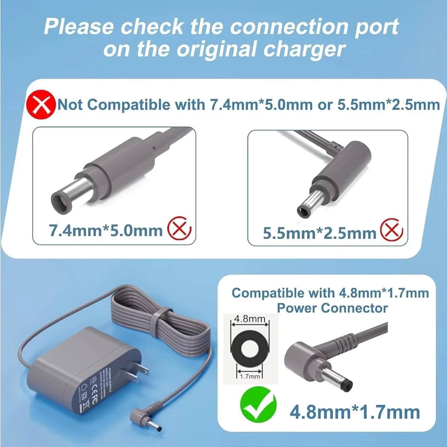 30.45V Replacement Power Adapter Charger FOR Dyson V10 V11 Cordless Vacuum Cleaner EU US Plug 5.6FT Long Cable view 3
