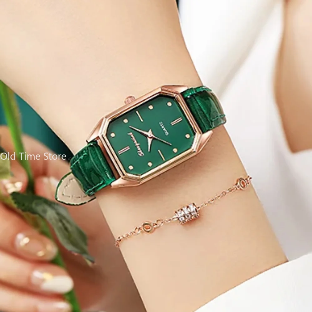 Ladies Quartz Watch Bracelet Green Dial Simple Rose Gold Dial Mesh Luxury Women Watches Brand Women Watches Fashion Square