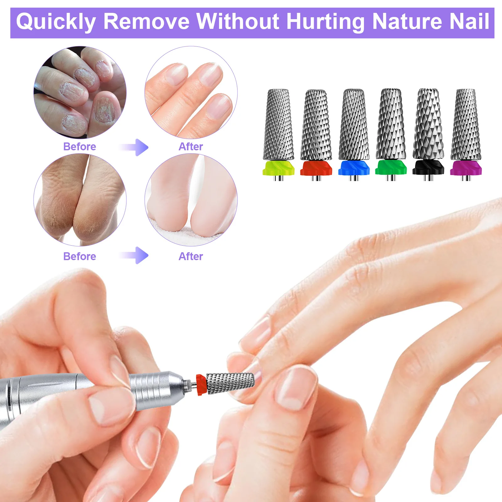 

Набор из 6 насадок для маникюра из карбида вольфрама для снятия гель-лака, инструменты из нержавеющей стали с плоскими и коническими насадками