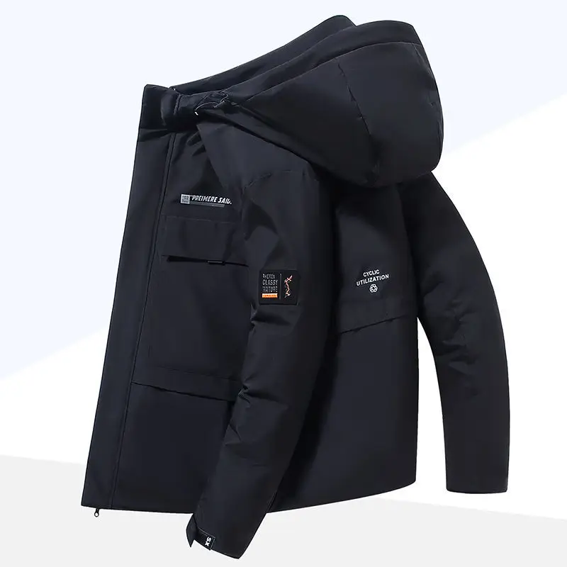 

Winter Men's Down Jacket Men Short Thickened Warm Hooded Windproof Cold Fashion Trend Korean Version of The Jacket Men Black