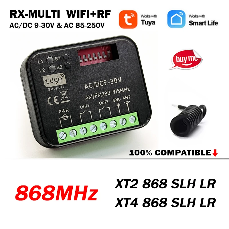 Universal RX MULTI 300-868MHz Tuya WIFI 2CH Smart Switch Receiver For 868MHz XT2 868 SLH LR / TX4 868 SLH LR Gate Remote Control
