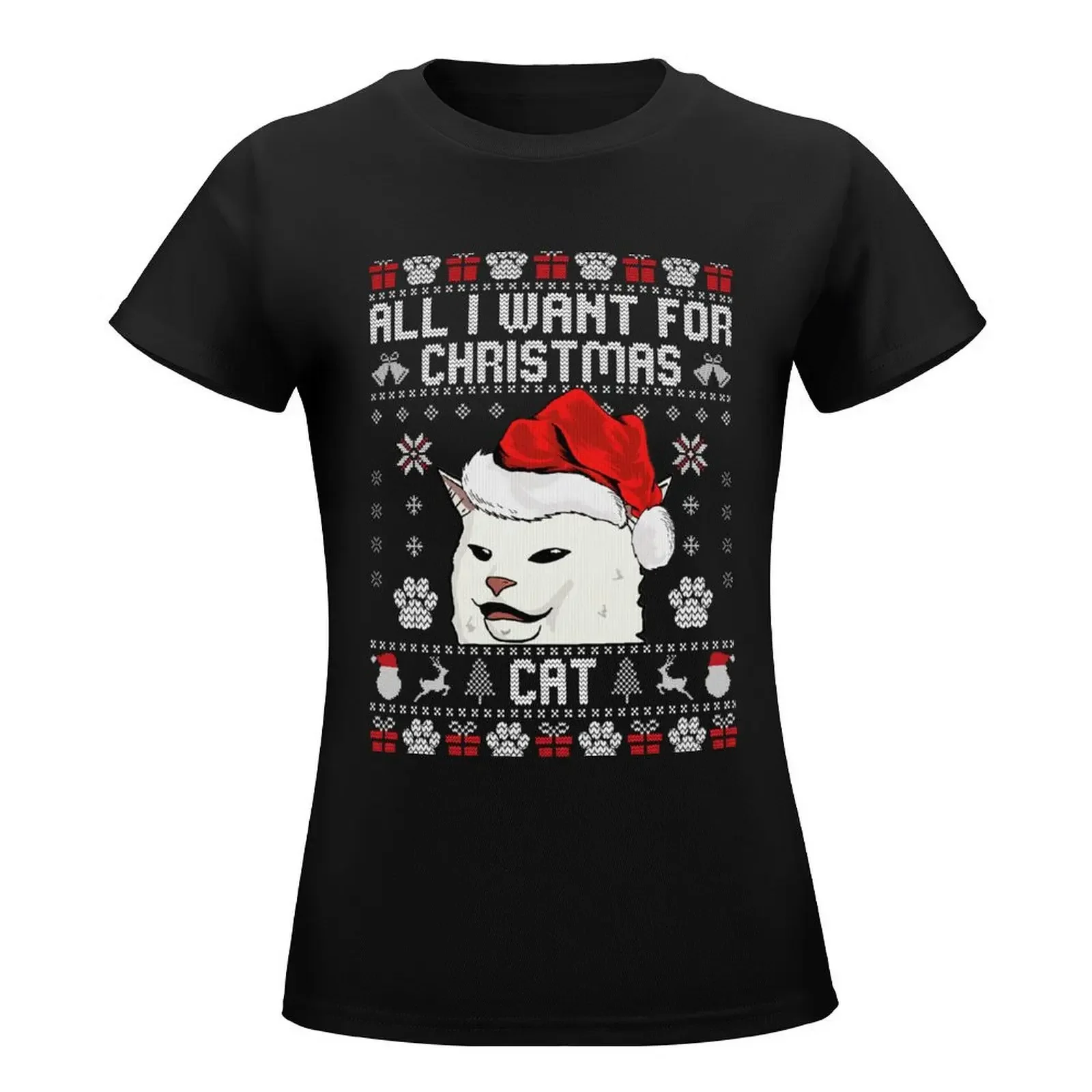 all i want for christmas cat Ugly Sweater, funny christmas cat, cat watching, cat lover T-Shirt Short sleeve tee Woman fashion