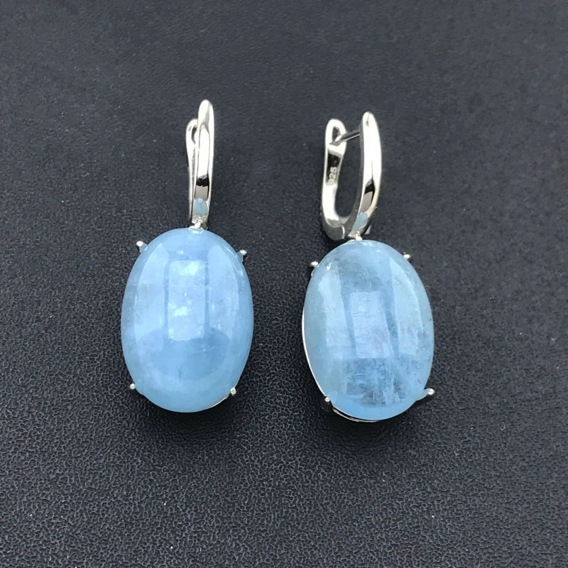 CSJ Big Stone 30ct Natural Aquamarine Earring Sterling 925 Silver Oval 13*18mm for Women Birthday Party Jewelry Gift