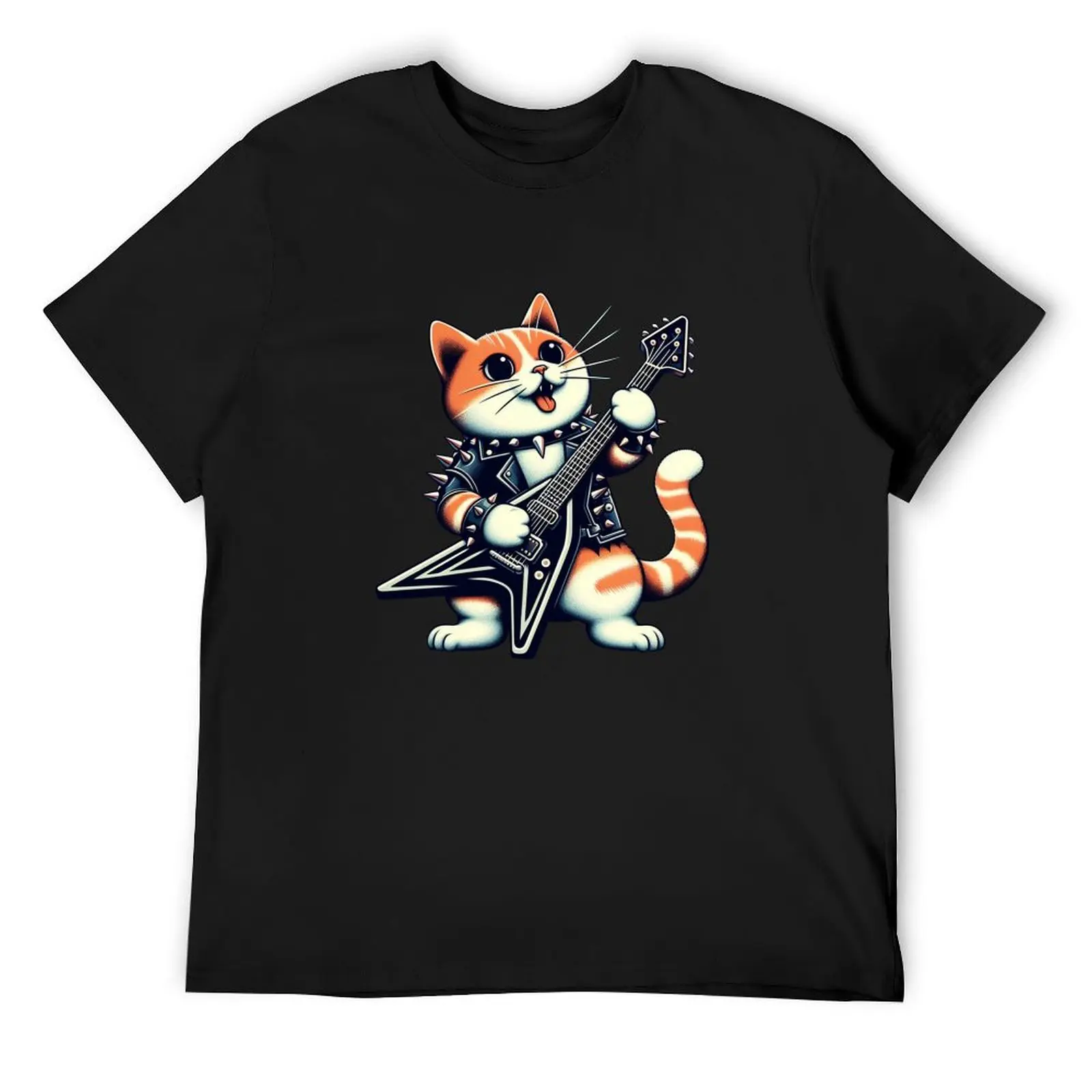

Cat Playing Heavy Metal Guitar,rock cat playing guitar T-Shirt summer 2025 anime tshirt outfits for men