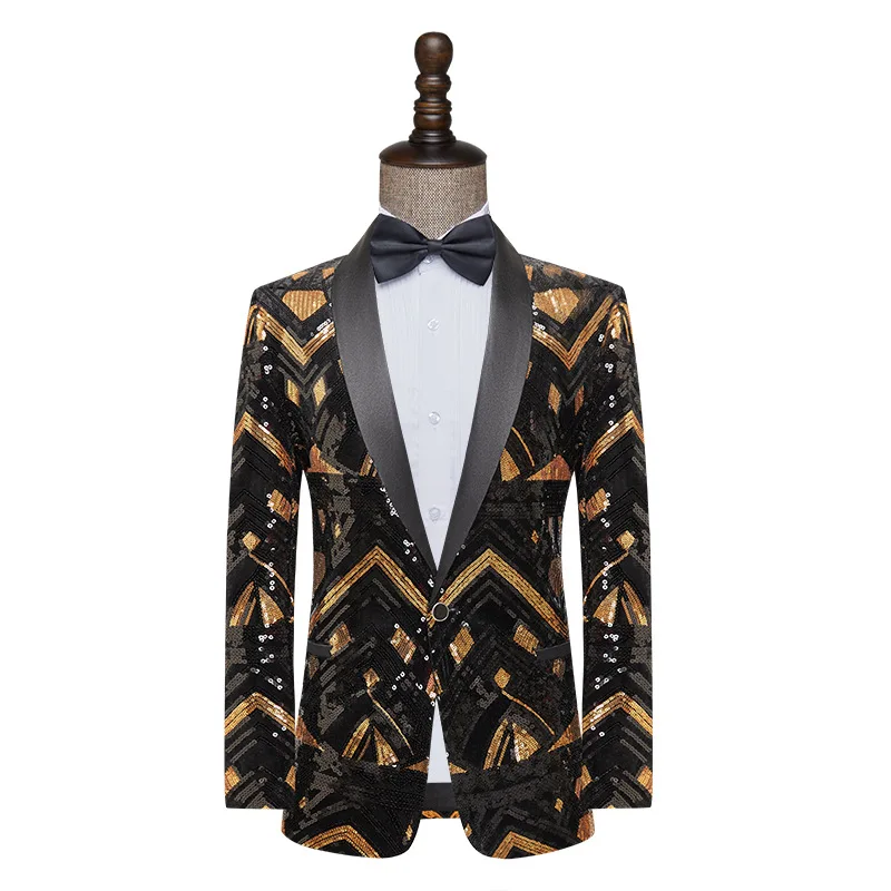 

HOO 2024 Men's New Black Gold Sequined blazer Host Stage Performance Photo Studio Photography blazers