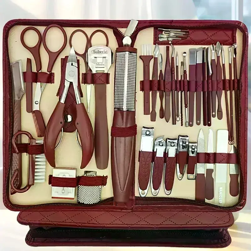 42-teiliges Nagelknipser-Set mit Reißverschluss, Ledertasche, Edelstahl, Maniküre-Set, Maniküre für Fingernägel, Zehennägel, Maniküre-Werkzeuge