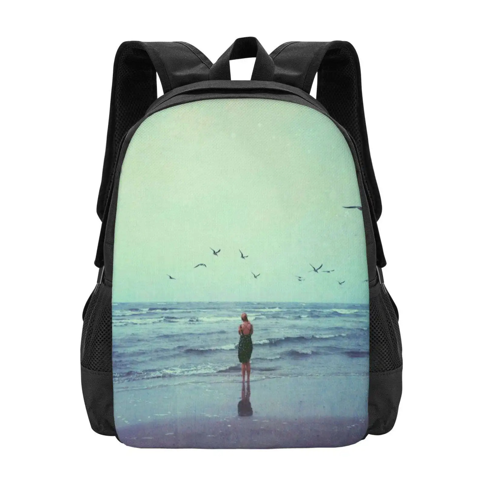 Mochila padrão de moda para as mulheres, saco de viagem, laptop, escola, praia, oceano, litoral, paisagem, mar