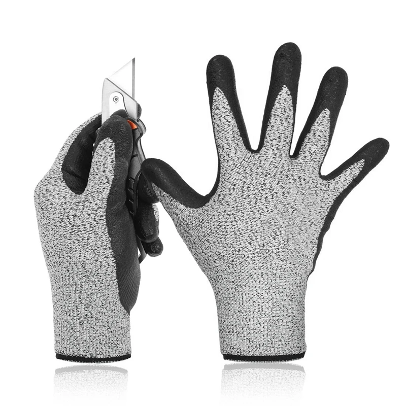 Level 5 Cut Resistant Gloves 3D Comfort Stretch Fit, Durable Power Grip Foam Nitrile, Pass Fda Food Contact, Smart Touch, Thin M