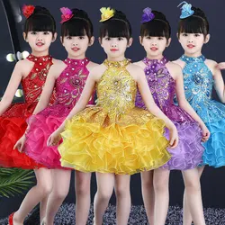 Children Modern Jazz Dance Costumes Kids Girls Stage Wear Birthday Wedding Party Ball Gowns Flower Toddler Cupcake Pageant Dress