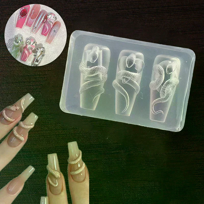 3D Nail Silicone Carving Mold  Snake DIY Nail Decoration Art Nail Beauty Charm Silicone Nail Mold Nail Nails Products 1/3 Pcs