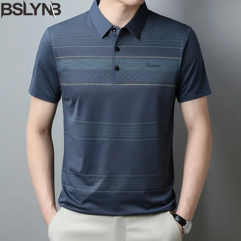 

Summer Polo Top Men's Fashionable Short Sleeve Polo Shirt Striped Tee Shirt Tops