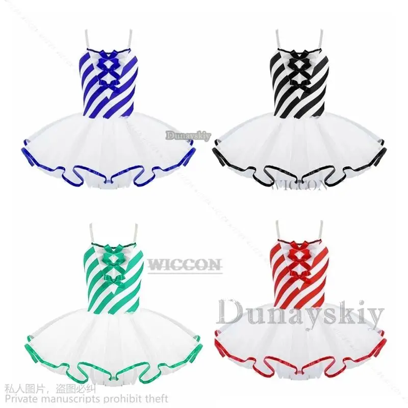 

Kids Girls Candy Cane Christmas Costume Striped Mrs Santa cos Princess Ballet Leotard Tutu Dress Figure Ice Skating Dancewear