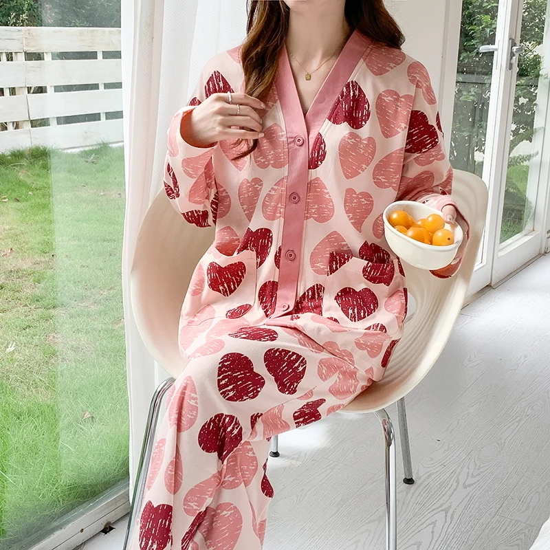 Kimono V-neck Women Pajamas Set Spring New Fashion Woman Sleepwear Casual Long Sleeves Pijamas M-3XL Lady Nightwear Pjs