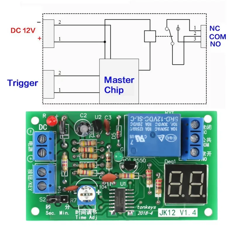 Module de retard de compte à rebours M16K-DC12V, minuterie de synchronisation, Module de commutation, minuterie de synchronisation, Module de commutateur de relais, affichage LED