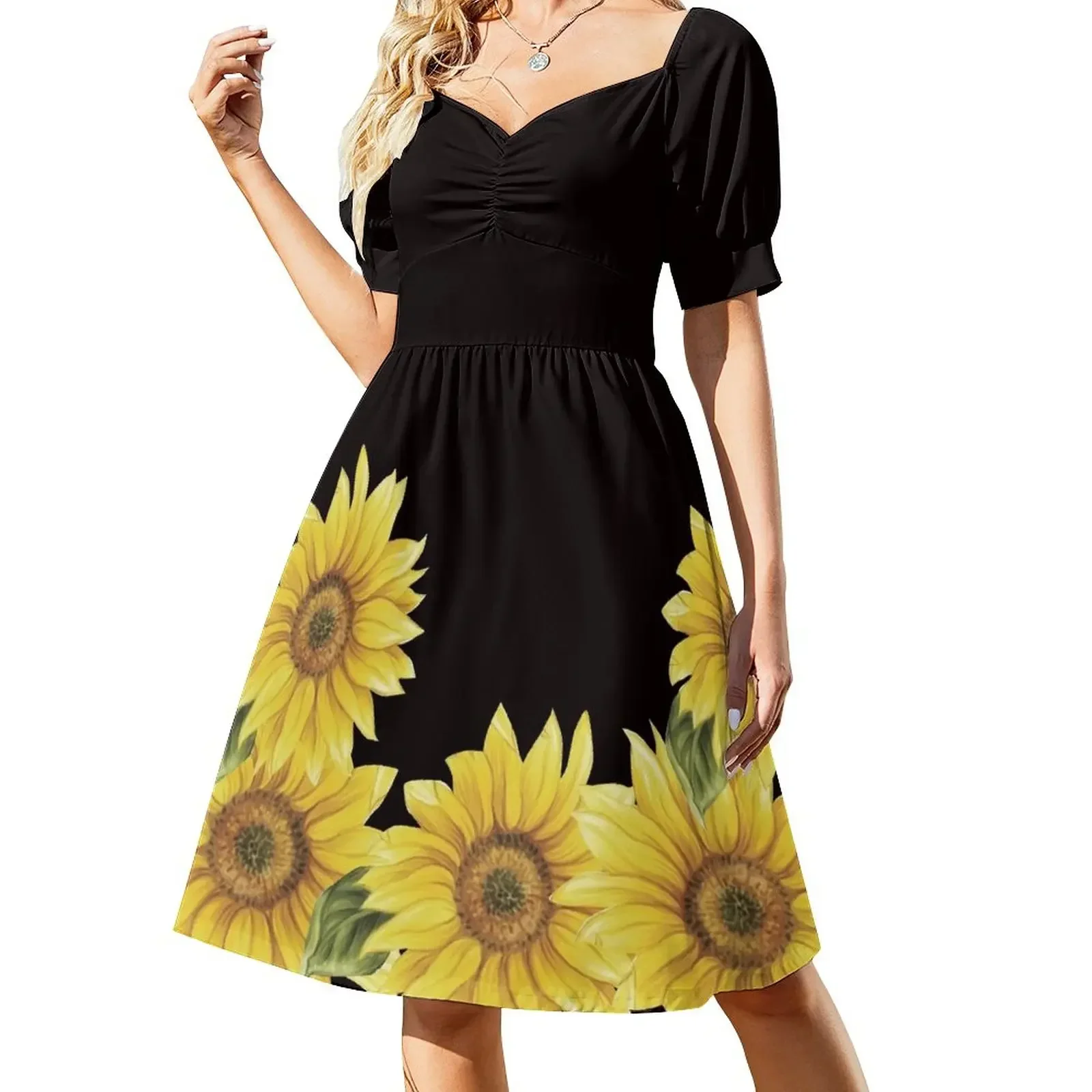 

SUNFLOWERS ON BLACK Short-Sleeved Dress dresses for prom party dresses woman elegant party dresses for women 2025 Dress