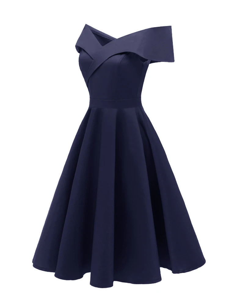 Tonval Vintage Off the Shoulder Party Sexy Evening Birthday Dresses Prom Elegant Women Fit and Flare Cotton Dress
