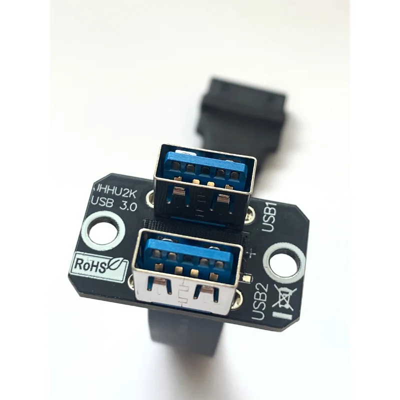 Dual USB3.0*2 Type a Full Speed Shield USB Extender Internal Mainboard 19/20Pin to 2-Ports USB 3.0 Female Flat Cable for Front P
