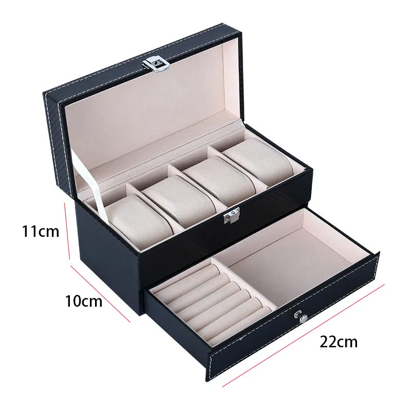 Wooden Case Watch Display Box Leather Surface Watch Storage Organizer 4 Slots Luxury Shockproof Watches Holder Box Waterproof