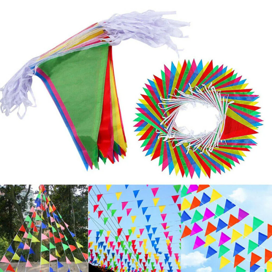 150pcs 100M Multicolored Triangle Flags Bunting Banner Pennant For Home Garden Wedding Shop Street Festival Outdoor Decoration