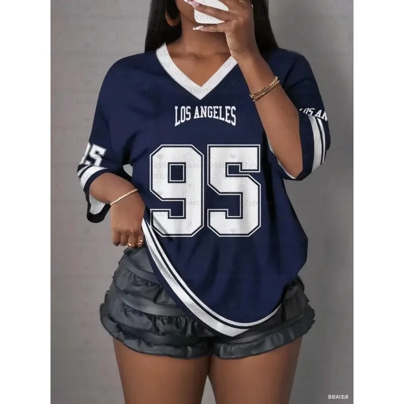 2026 Summer Fashion Casual Women's Los Angeles NO.95 Print Short Sleeve Tee Baseball Jerseys Plus Size Women's Sport T-Shirt