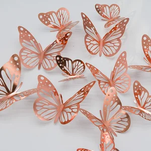 3D imitação metal borboleta decoração adesivo, borboleta escultura oca, decoração de parede para casa, sala de estar, estéreo, 12pcs 10 principais vendas borboleta metal aplique - №3