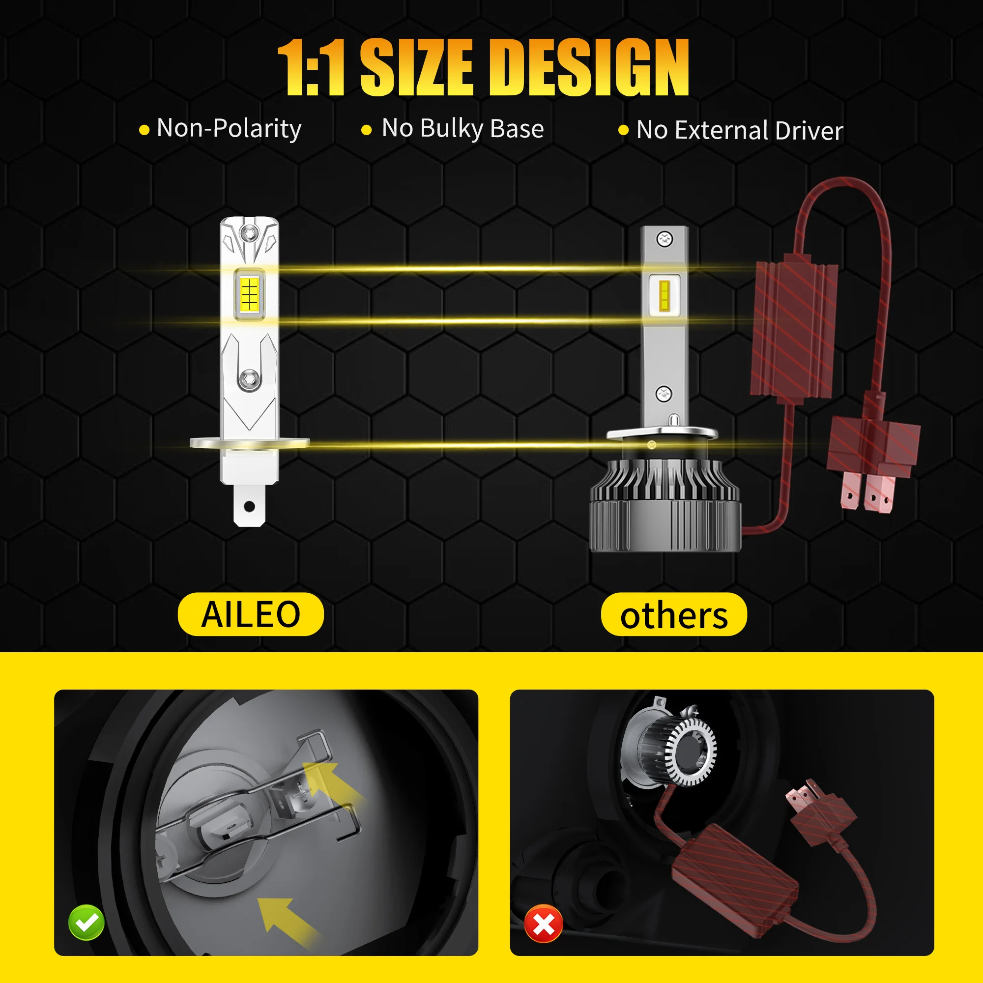 AILEO H1 LED Headlights 20000LM 60W 3 Colors 6500K 4300K 3000K Fanless CSP 12V LED H1 Quick Install Car Headlight Bulbs