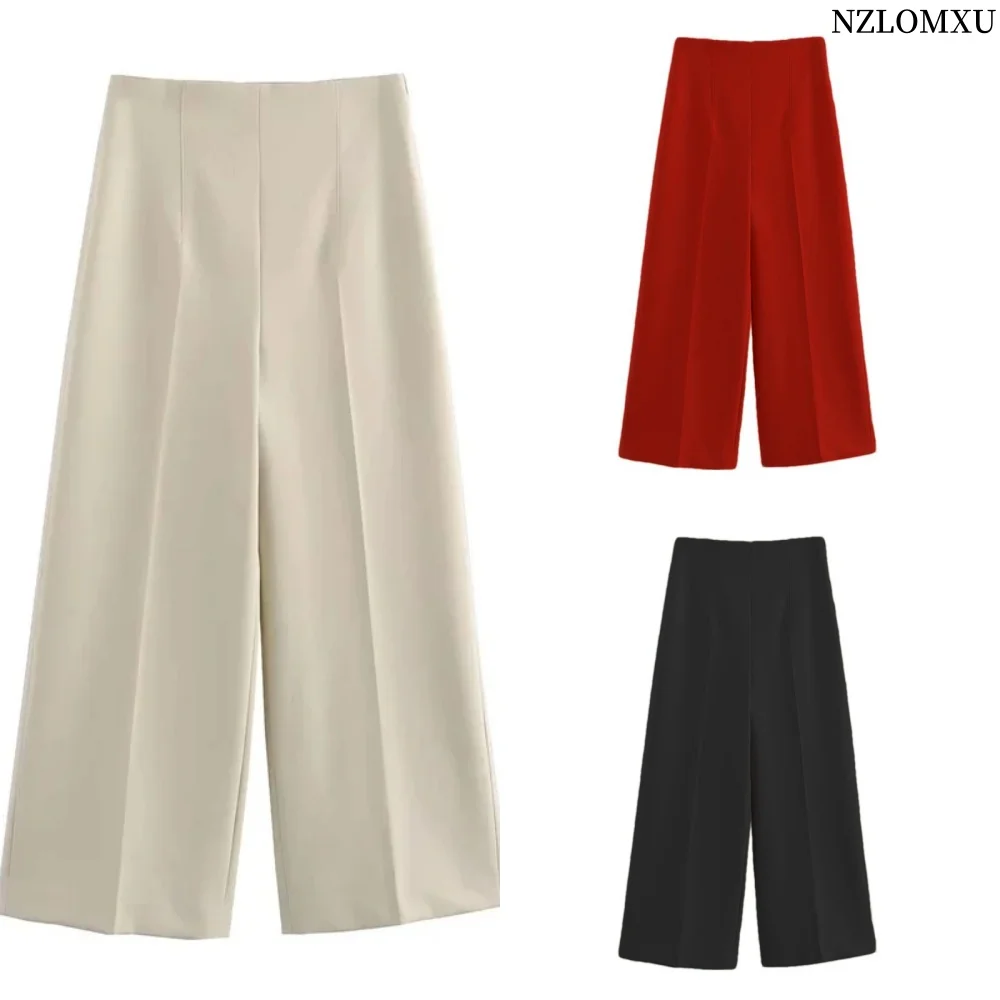 2024 Women Pants High Waist Wide Leg Pants Women Office Cropped Trousers Womens Social Elegant Summer Baggy Pants Woman