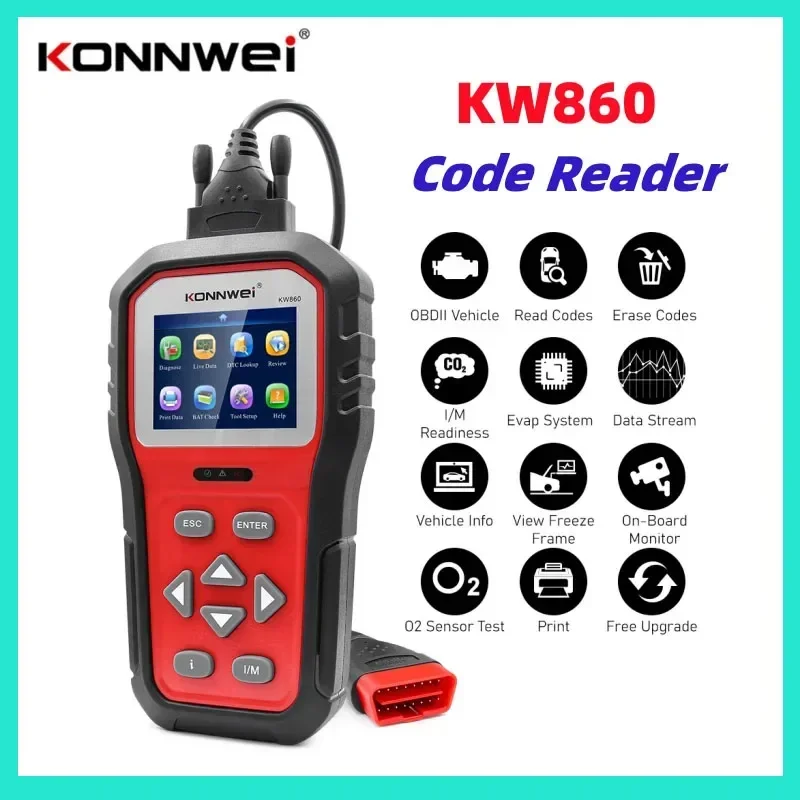 

KONNWEI KW860 obd2 диагностический инструмент профессиональный и масляная лампа считыватель кодов ошибок автомобильный инструмент тестер батареи для автомобилей I/M Readiness