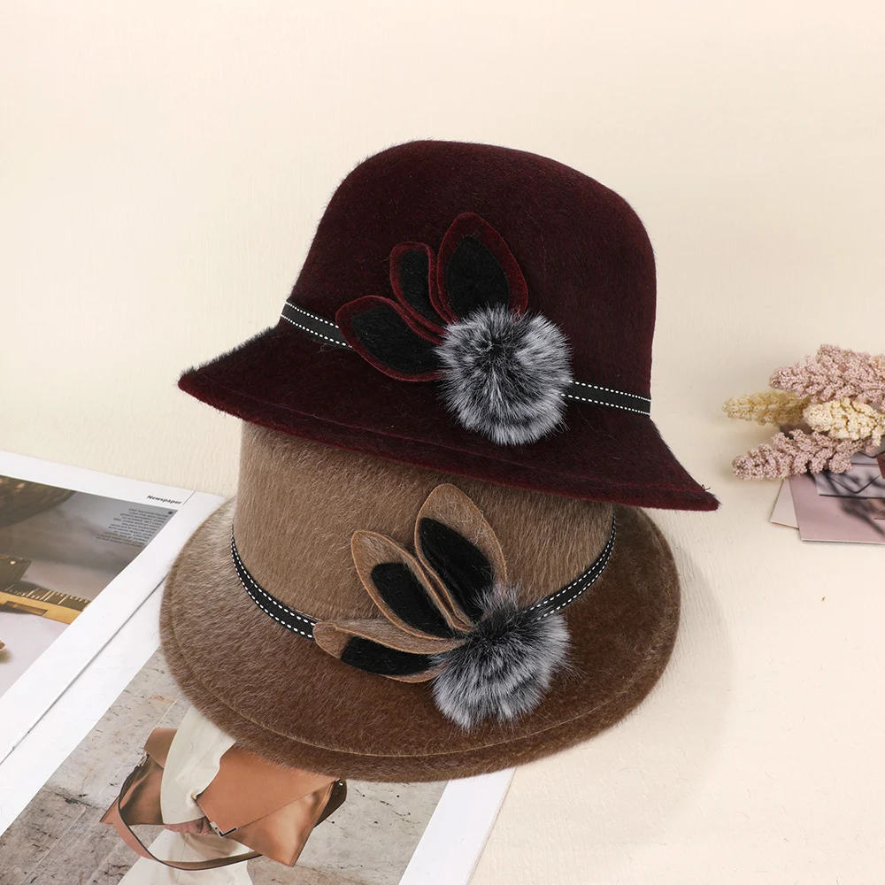 Winter Bow Fedora Hat Women Flap Brim Felt Hat Retro Wine Red Jazz Cap Ribbon Band Decorated Wool Wedding Church Bowler Dome Hat image 5