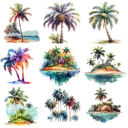 15cm Kids Beach Coconut Trees Iron On Heat Transfer Sticker For Clothes Pinted Vinyl Thermal Appliques Washable T-Shirt Decal