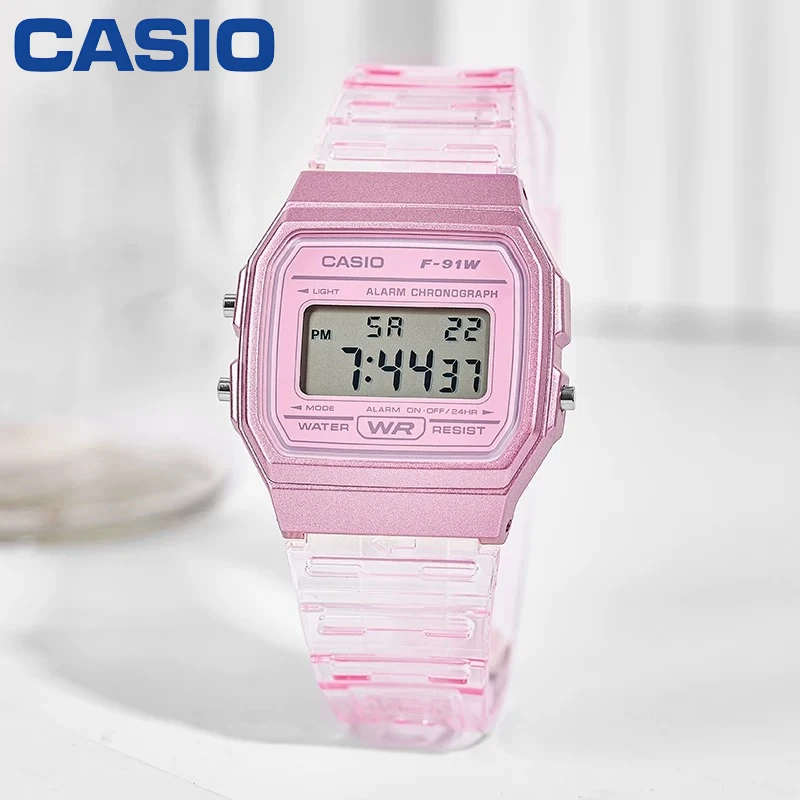 Kawaii Transparent Casio F-91WS Square Digital Wristwatch Multi-Function Stopwatch Alarm Hourly Chime Student Teen Watch
