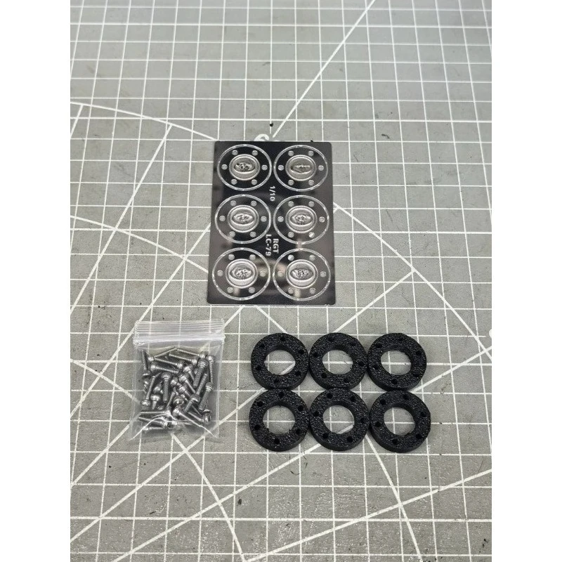 For RGT EX86160 1/10 LC79 Land Commander RC Crawler Metal Etched Wheel Hub Decorative Covers, Scale Hubcap Trim Upgrades