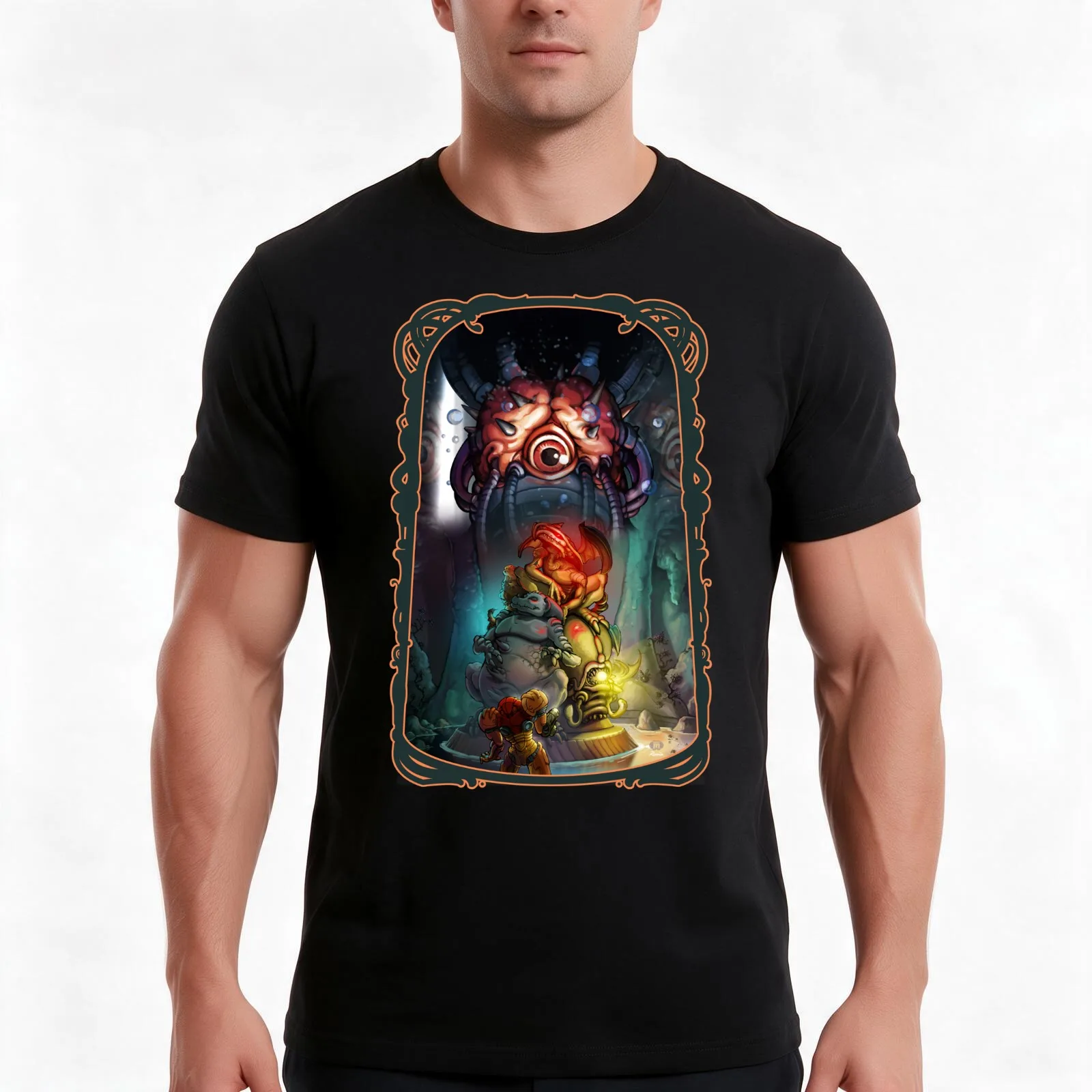 Mother Brain awaits T-Shirt, Summer Casual Cotton Tee, Oversized Streetwear Tops, Vintage Graphic Print, Loose Fit Short Sleeve