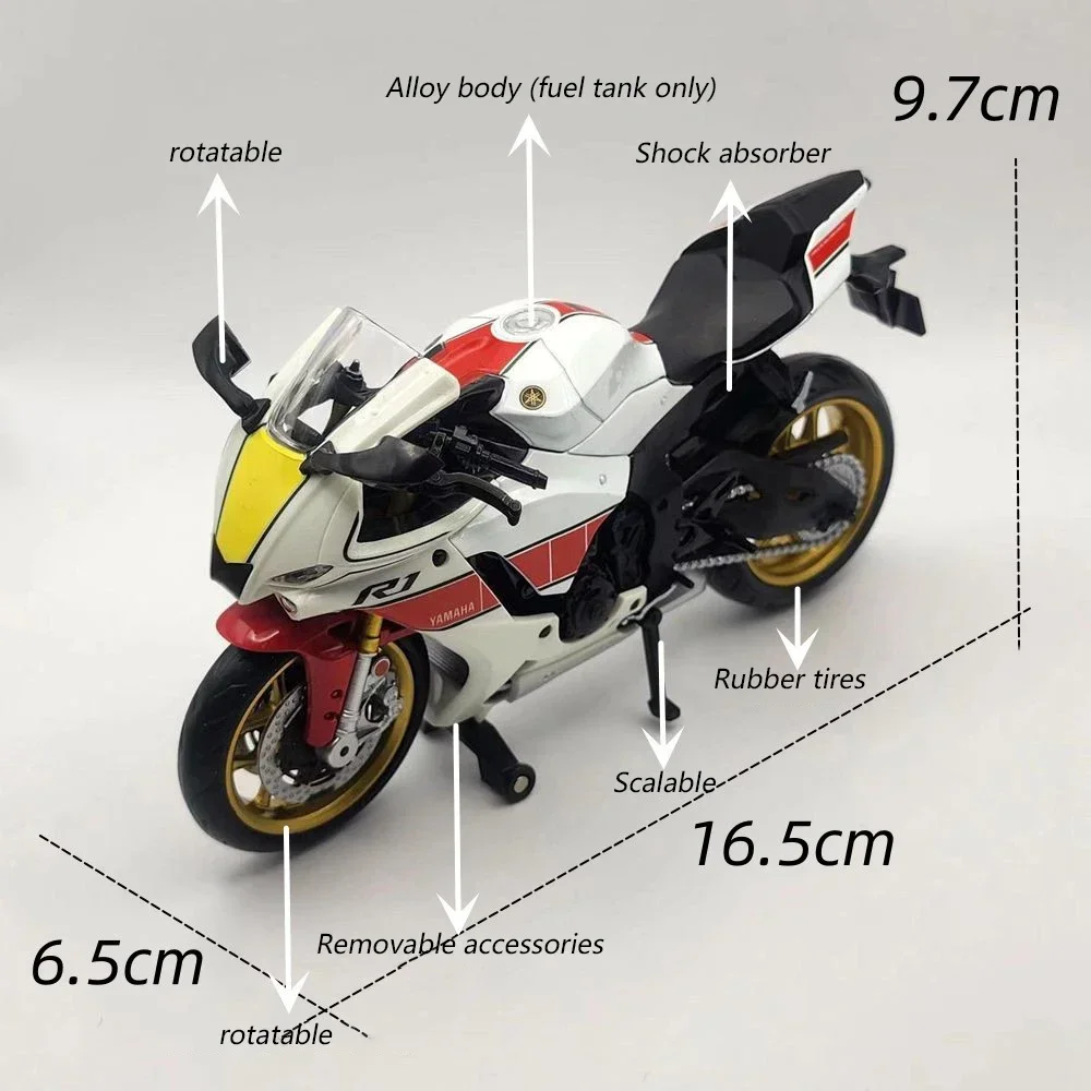 1/12 Schaal Yamaha YZF-R1M Motorfiets Model Speelgoed Legering Diecast Simulatiemodellen Motorfiets Collectie Decoratie Jongens Speelgoed Geschenken