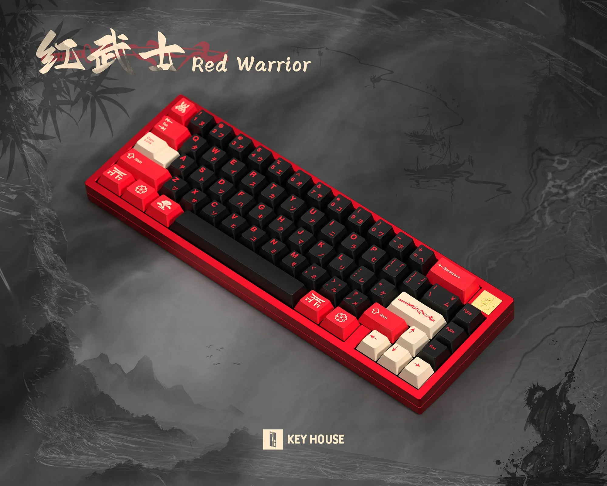 Keyhouse-teclado rojo samurái GX87 Wob Crush80, personalizado, PBT, perfil de cereza, tapa de llave, sublimación térmica, Compatible con Wooting