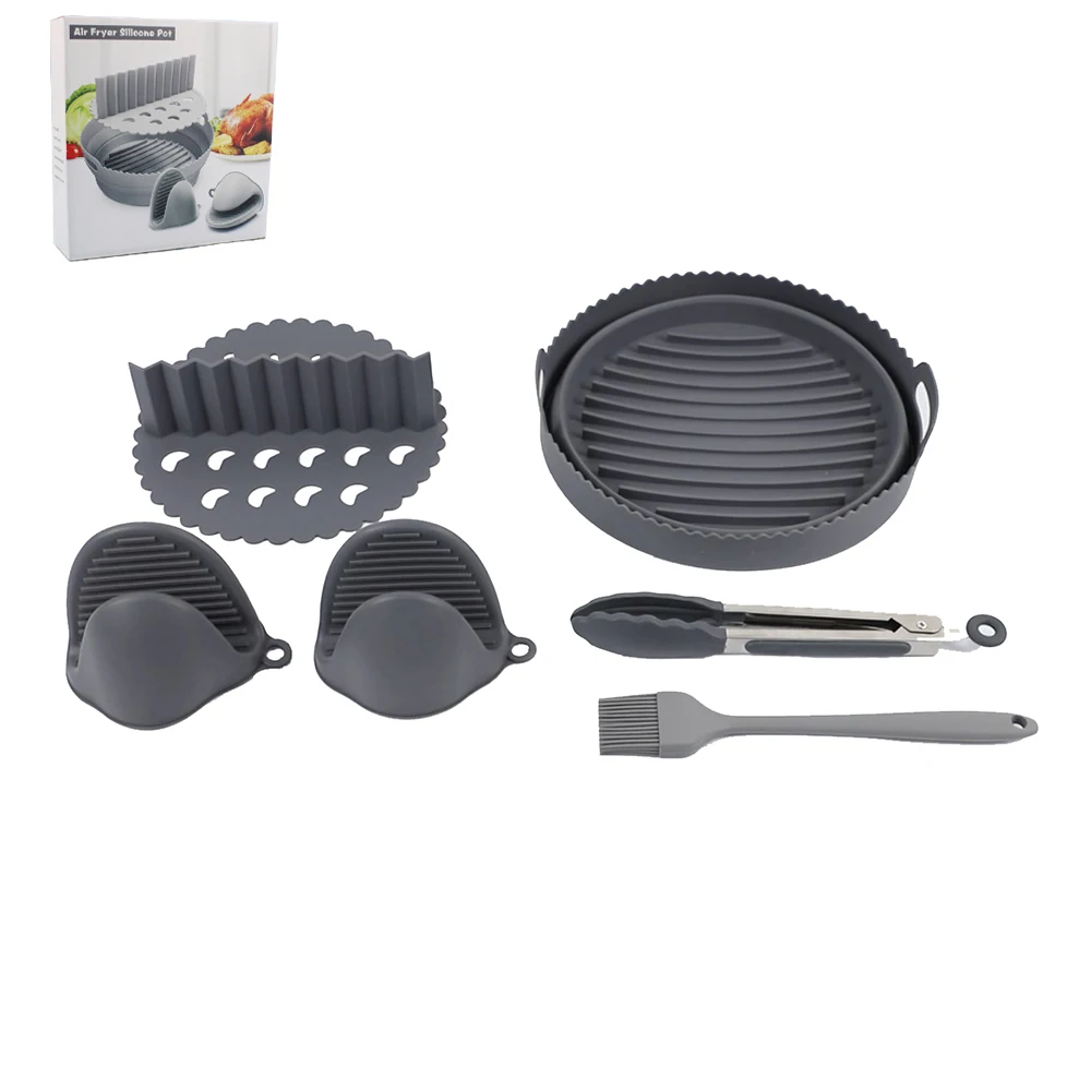 

Air Fryer Silicone Folding Baking Pan Round Baking Basket Oven Baking Tray Resistant To High Temperature Chicken Pan Liner set