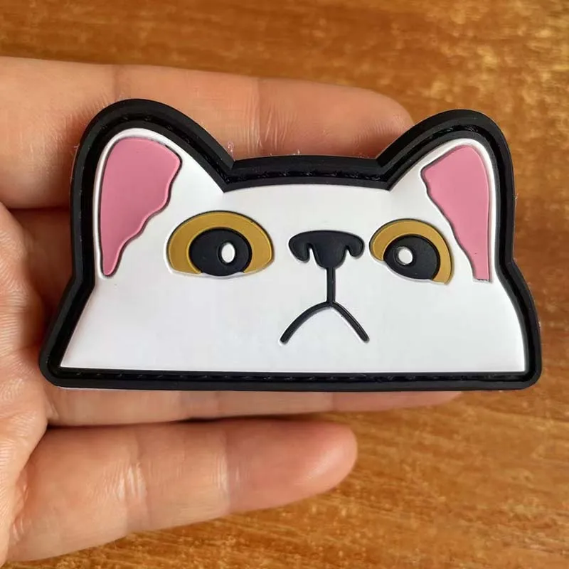 Lustiges Katzengesicht, taktische Abzeichen, Stickerei-Applikation, Kleidungsaufkleber, 3D-PVC-Patches, Klett-Embleme für Rucksack, Kleidung – Detail 2